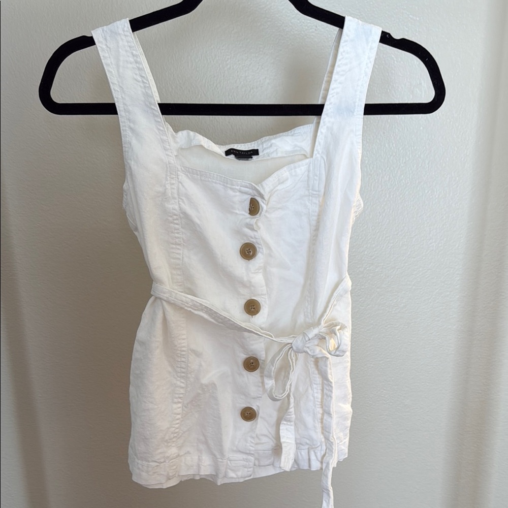 Ann Taylor Cream Sleeveless Buttoned Tie Front Tank Top